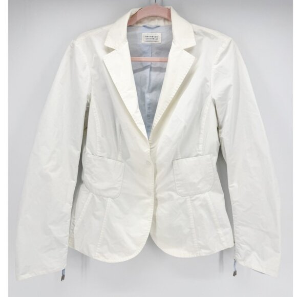 Brunello Cucinelli White Lightweight Windbreaker Blazer Jacket L - Picture 7 of 7